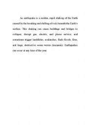 English worksheet: An earthquake is a suddenAn earthquake is a sudden