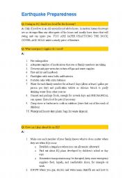 English worksheet: Earthquake Preparedness