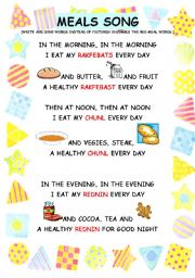 English Worksheet: meals - song worksheet