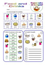 English Worksheet: Food and drinks