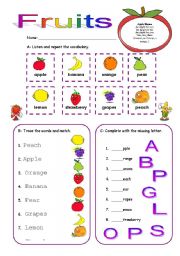 English Worksheet: Fruits