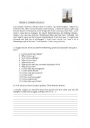 English worksheet: HELENS SUMMER HOLIDAY