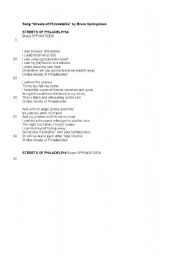 English Worksheet: study of the song streets of philadelphia 