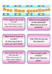 English Worksheet: 46 conversation cards about free time