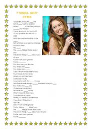 English worksheet: 7 Things- Miley Cyrus (Hannah Montana)