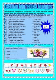 English Worksheet: Cardinal and Ordinal Numbers