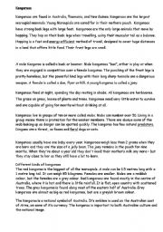 English Worksheet: Kangaroo comprehension