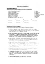 English worksheet: Elizabethan England