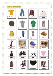 English Worksheet: Clothes pictionary