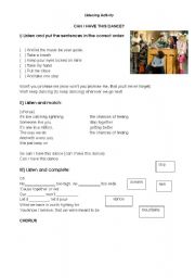 English Worksheet: Song: Can I have this dance (High School Musical 3)