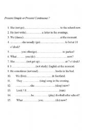 English Worksheet: present simple or present contiunuos