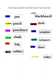 English worksheet: class objects and colors