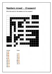 English Worksheet: Numbers mixed - Crossword