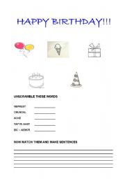 English Worksheet: HAPPY BIRTHDAY