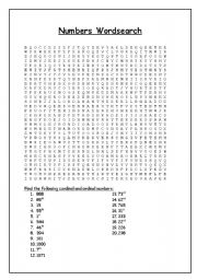 English Worksheet: Numbers Wordsearch