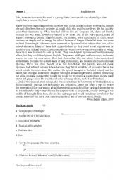 English worksheet: comprehension de texte