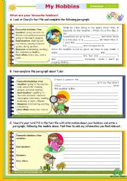 English Worksheet: Writing Series (11) - My Favourite Hobbies - 2nd lesson of 45 minutes on the topic for Upper elementary or Intermediate students