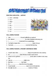 English Worksheet: Simple Present Tense and Present Continuous