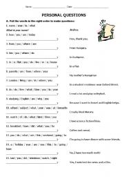 English Worksheet: Personal Questions & Present Simple