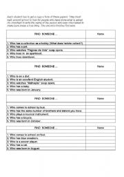 English Worksheet: Game - find someone who
