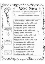 Word Parts: Prefix-Root-Suffix worksheet Set