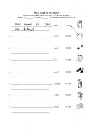 English Worksheet: How Much is that Shirt?