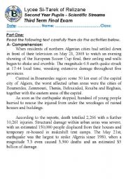 English Worksheet: Earthquakes: Boumerdes Nightmare of May 21, 2003. (Author-Bouabdellah)