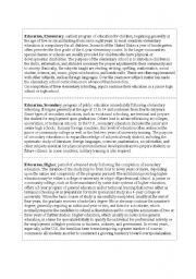 English Worksheet: Educational system in the USA