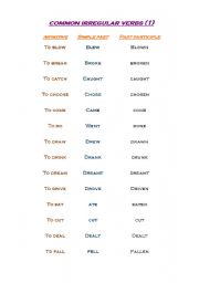 English worksheet: common irregular verbs (1)