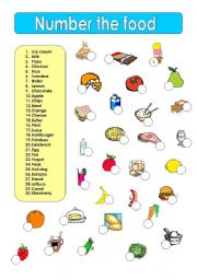 English Worksheet: Number the food