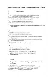 English Worksheet:   IMPROVE  YOUR ENGLISH-  COMMON MISTAKES: BIG X LARGE