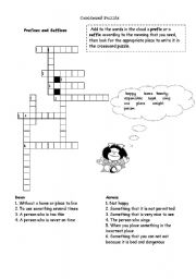English Worksheet: Cross Word Puzzle Prefixes and Suffixes