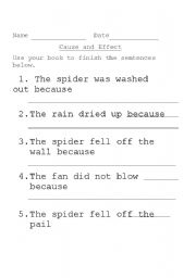 English worksheet: Cause and Effect: The Itsy Bitsy Spider