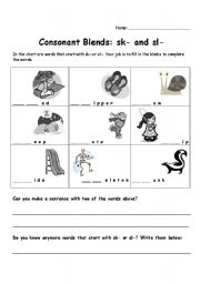 English Worksheet: Sk and Sl Consonant Blends