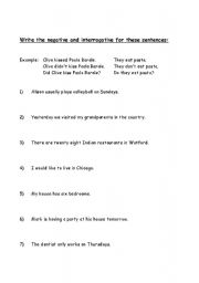 English worksheet: Make negatives and questions