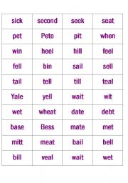 English Worksheet: Tense Lax Vowel Dominoes