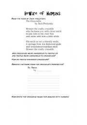 English Worksheet: Beware of Humans