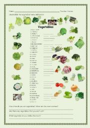 English Worksheet: Vegetables - With Answer key