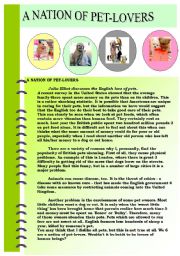 English Worksheet: PET-LOVERS- A THEMATIC UNIT PLAN INCLUDING RELATED READING PASSAGE AND COMPREHENSION QUESTIONS + ANSWER KEY - A NATION OF PET-LOVERS :)