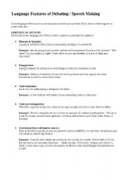 English worksheet: Language features of debating / speaking