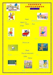 English Worksheet: present continuous with the Simpson