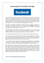 English Worksheet: Increasing Your Vocabulary Through Facebook - reading comprehension