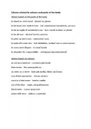 English Worksheet: Idioms related to parts of the body and colours