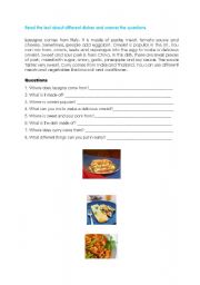 English worksheet: Lasagne