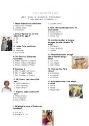 English Worksheet: Celebrities: Are you a gossip person