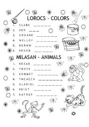 English Worksheet: Animals and colors