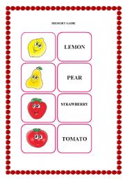 English worksheet: Memory game - fruits I