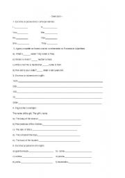 English worksheet: possessive adjectives,genitive case,numbres