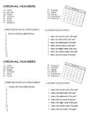 English Worksheet: 2 IN 1: ORDINAL NUMBERS AND MONTHS OF THE YEAR