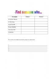 English Worksheet: Find someone who..